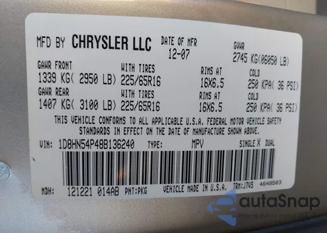 2008 Dodge Grand Caravan Sxt из США, поврежденный, VIN 1D8HN54P48B136240